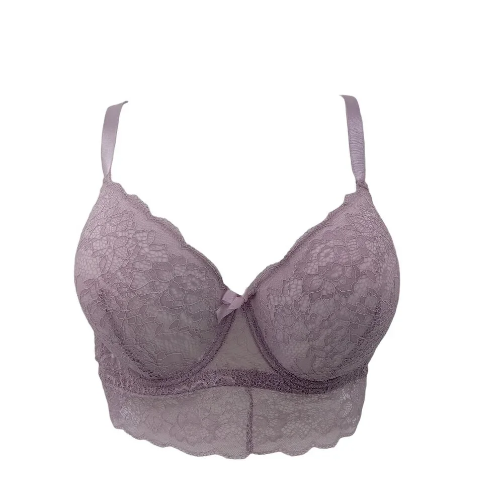 Body Culture Bra Purple 42D 42 D Lace Band Molded Lined Cups Underwire - Picture 2 of 9